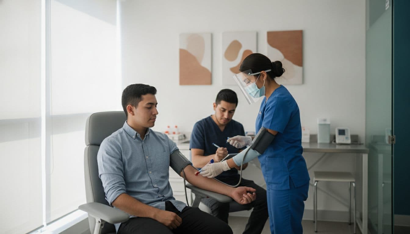 Toma de muestra en un examen médico de ingreso