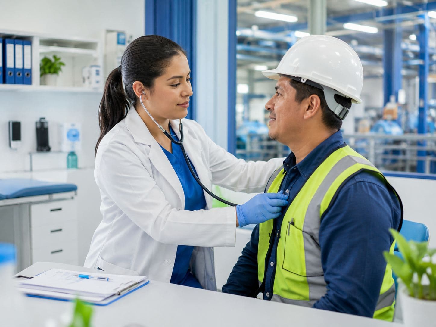 Profesional de la salud atendiendo a un trabajador